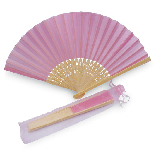 Eventails en Tissu avec pochette en Organza - Couleur Rose - Par 10, 20 ou 50 Eventails