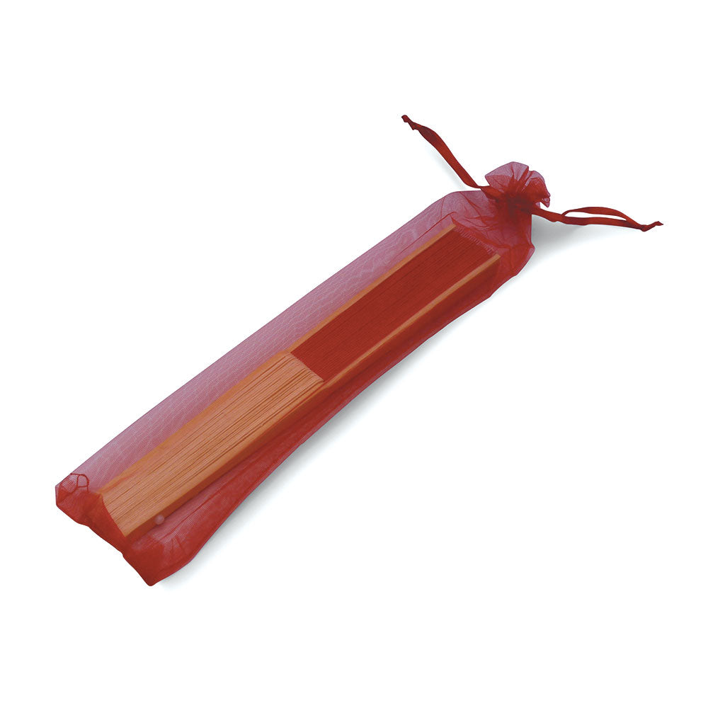 Eventails en Tissu avec pochette en Organza - Couleur Rouge - Par 10, 20 ou 50 Eventails