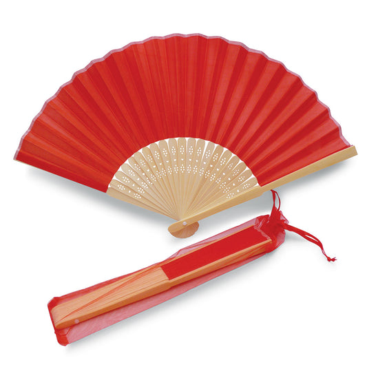 Eventails en Tissu avec pochette en Organza - Couleur Rouge - Par 10, 20 ou 50 Eventails