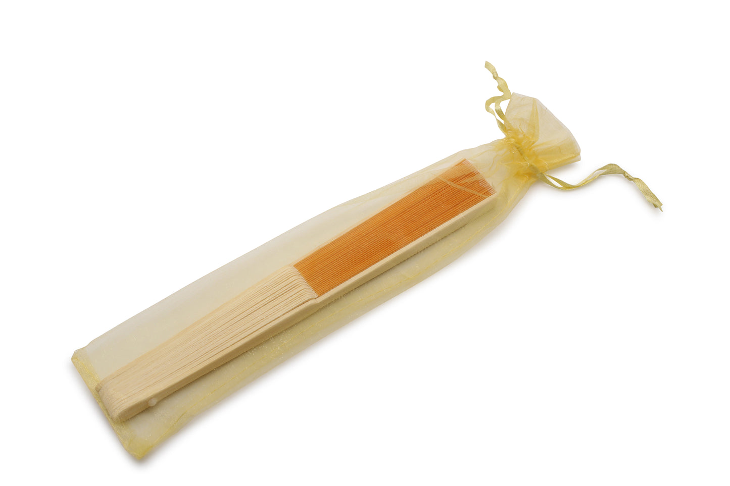 Eventails en Tissu avec pochette en Organza - Couleur Orange - Par 10, 20 ou 50 Eventails