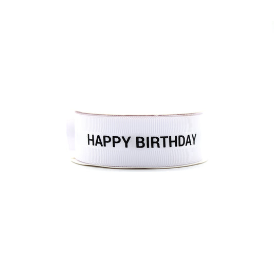 Ruban Happy Birthday Satin et Grosgrain Blanc et Noir (22mm)