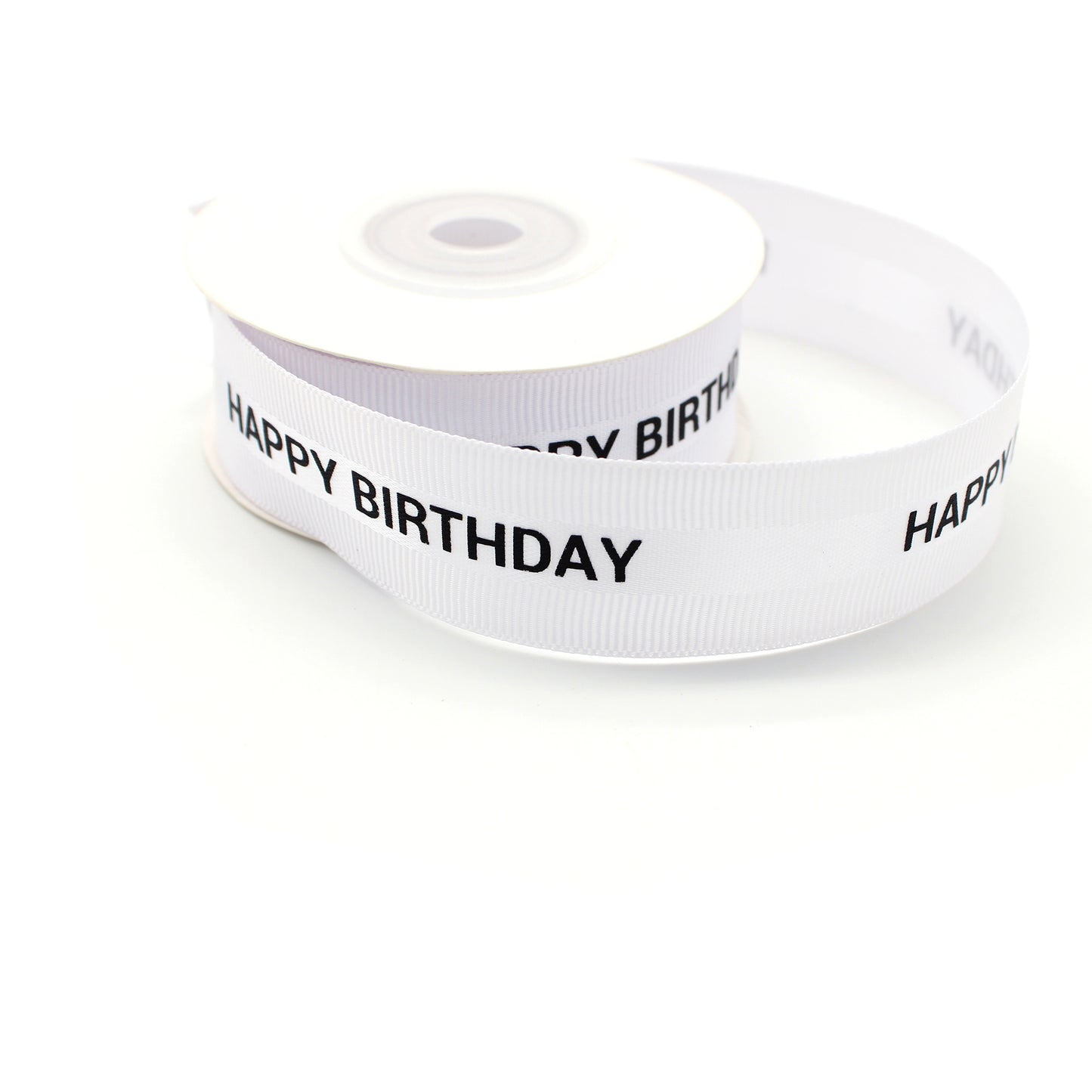 Ruban Happy Birthday Satin et Grosgrain Blanc et Noir (22mm)