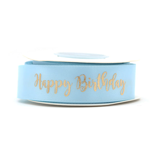 Ruban Happy Birthday Bleu et Or (19 mm)