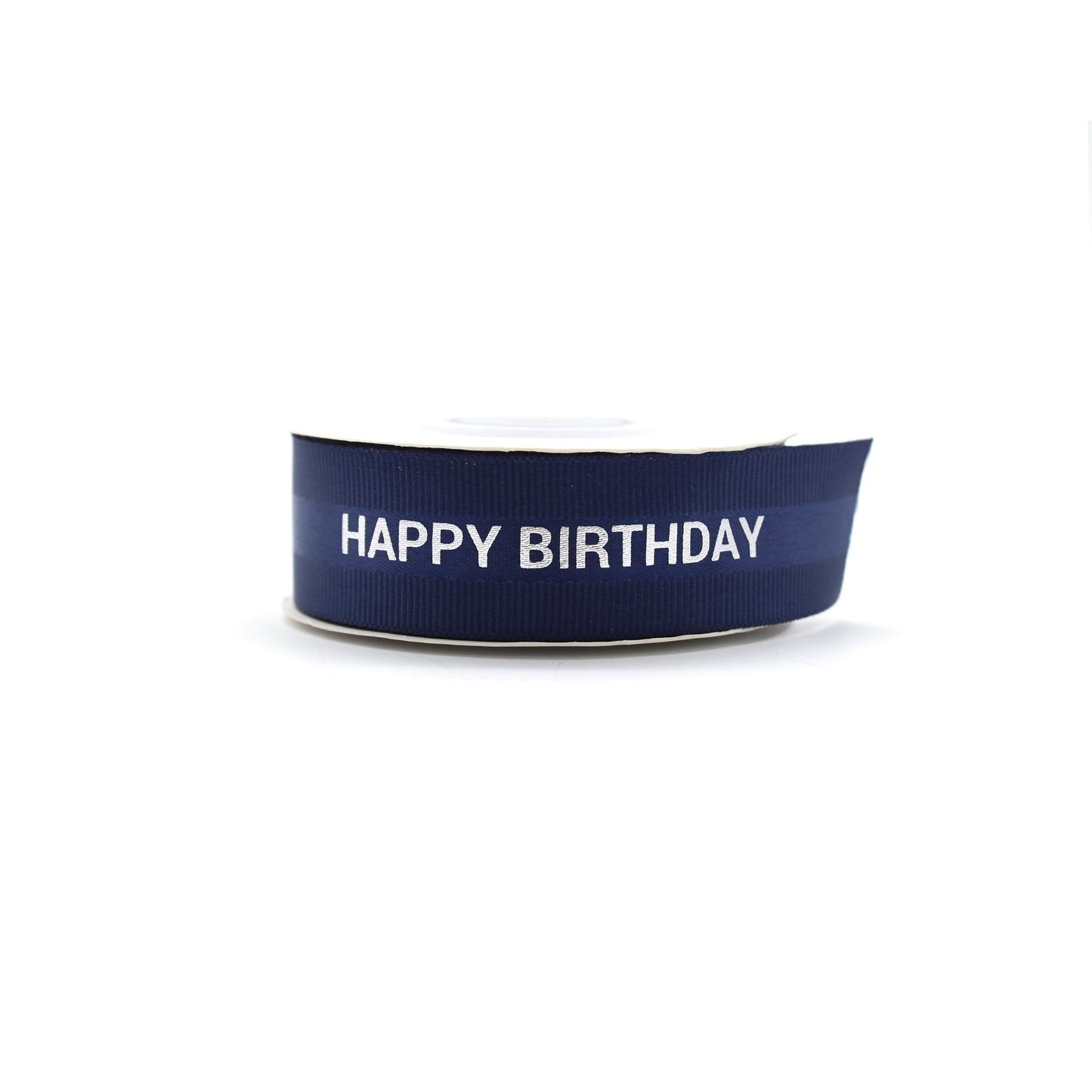 Ruban Happy Birthday Satin et Grosgrain Bleu et Argent (22 mm)