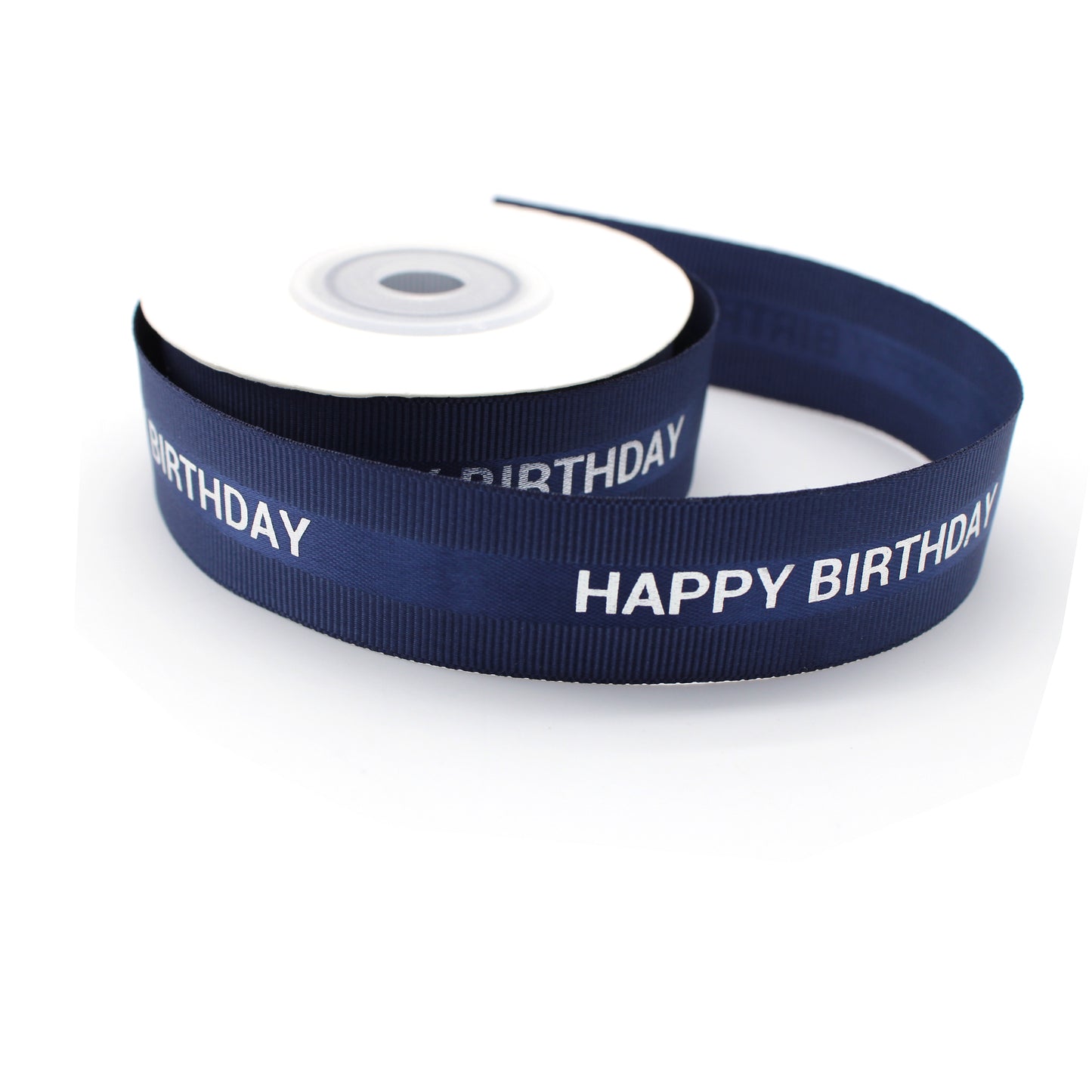 Ruban Happy Birthday Satin et Grosgrain Bleu et Argent (22 mm)