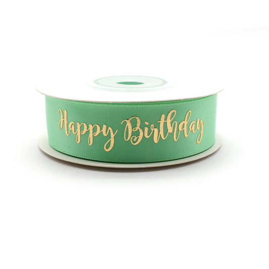 Ruban Happy Birthday Vert et Or (19 mm)