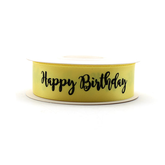 Ruban Happy Birthday Jaune et Noir (19 mm)
