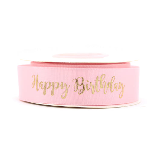 Ruban Happy Birthday Rose et Or (19 mm)