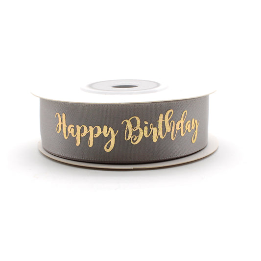 Ruban Happy Birthday Taupe et Or (19 mm)