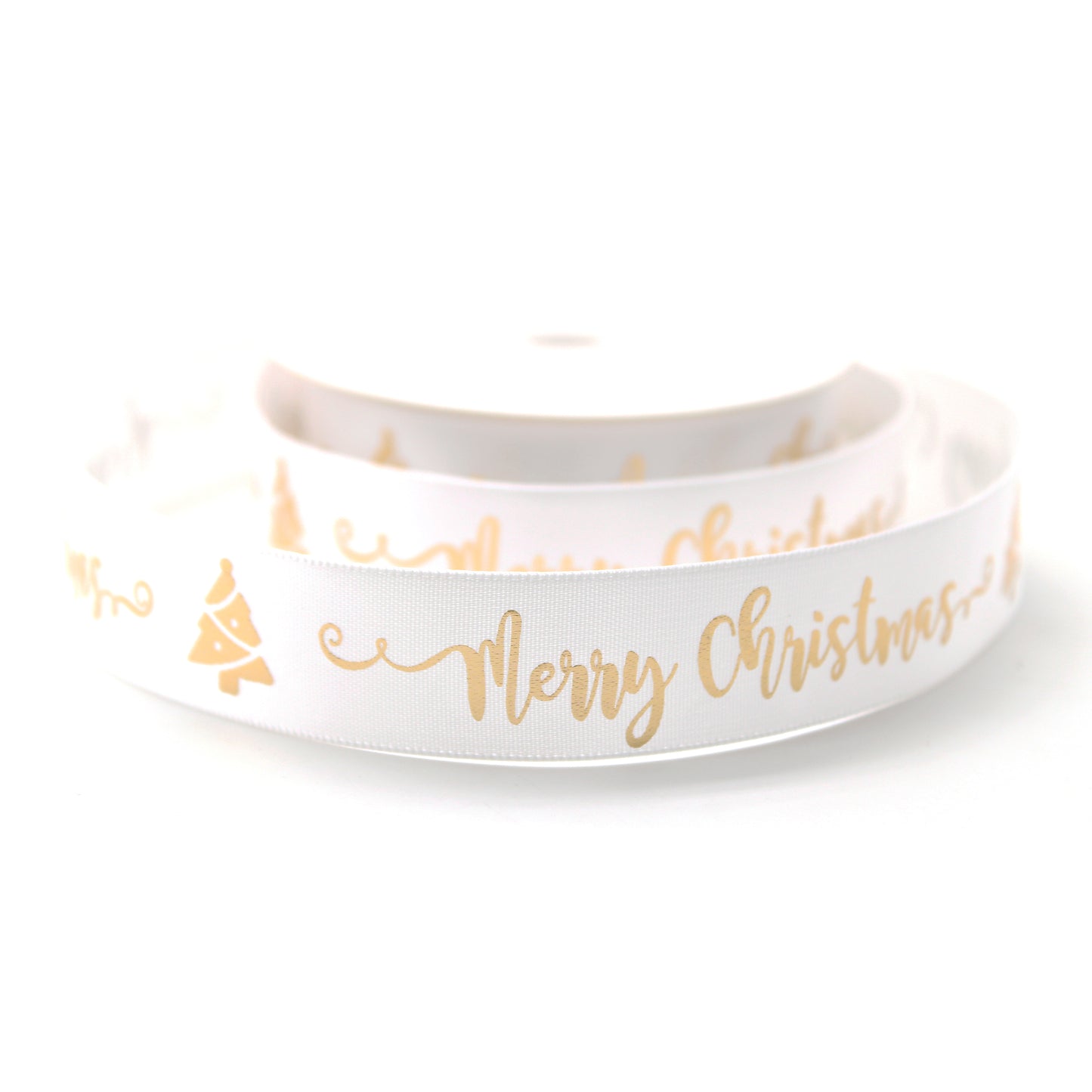 Ruban Merry Christmas Blanc et Or (19 mm)